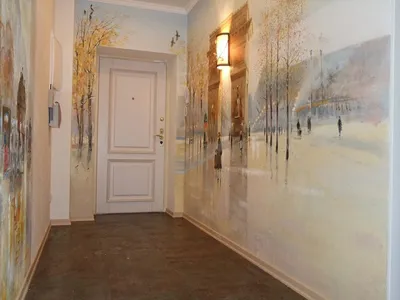 Роспись стен в коридоре квартиры - 74 фото