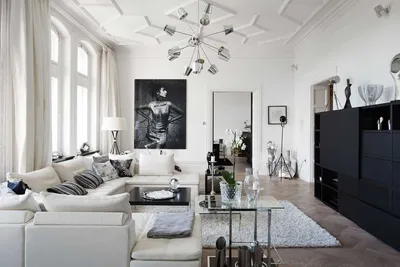 Обзор гостиных в чёрно-белом стиле - 55 фото интерьеров