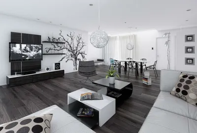 Интерьер гостиной в черно белом цвете - 72 фото