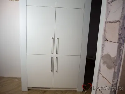Прямая встроенная кухня с холодильником и пеналом в коридоре