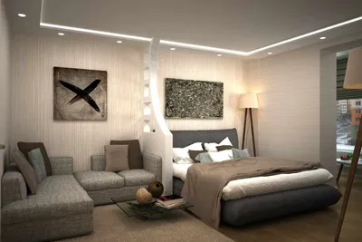 100 идей гостиной-спальни в одной комнате: идеи дизайна на фото