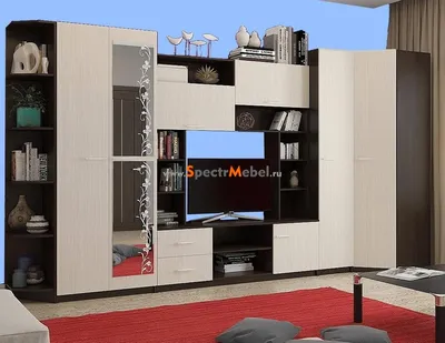 Стенка для гостиной Марта ШхВхГ 3708\\760х2100х540 мм с угловым шкафом —  купить стенки для гостиной в интернет-магазине СпектрМебель