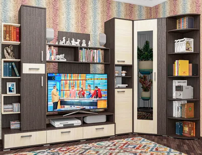 Модульная гостиная МОДЕРН - 4 со стеллажом, пеналом и угловым шкафом -  купить в Коломне- Мебельный салон Янтарь