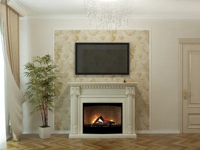 Дизайн гостиной с камином и телевизором купить в Москве