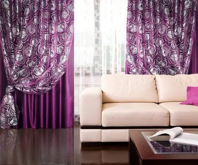 Фиолетовые, лиловые, сиреневые шторы в интерьере гостиной, спальни - 40 фото