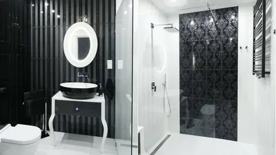 Бело черная ванная комната - 67 фото