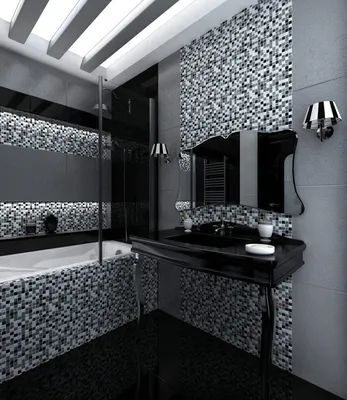 Ванна в черно белом стиле (60 фото)