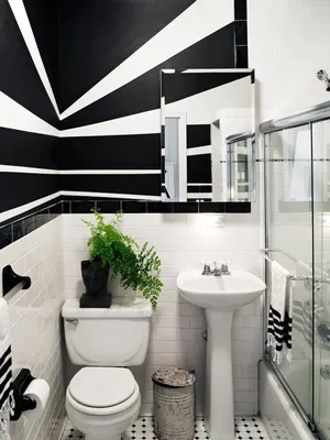 Ванная комната дизайн черно белая плитка - 61 фото