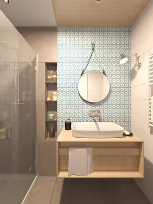 Ванная 3.7 м², Скандинавский стиль: купить готовый дизайн-проект ванной в  стиле \"Скандинавский\" для жк \"смайлино\" - ReRooms
