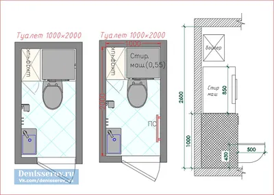 Планировка ванной и туалета 1 и 2 кв.м. | Студия Дениса Серова
