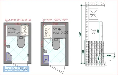 Планировка ванной и туалета 1 и 2 кв.м. | Студия Дениса Серова