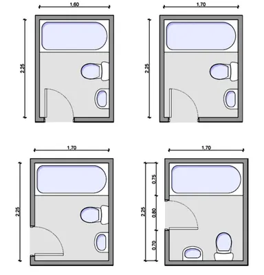Планировка ванной комнаты и туалета с размещением сантехники (21 вариант с  размерами)