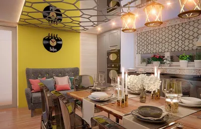 Дизайн интерьера кухни-гостиной площадью 23,9 кв. м для загородного дома —  Roomble.com