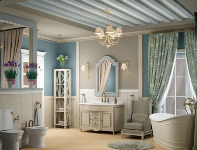 Голубая ванная в стиле Прованс - 72 фото