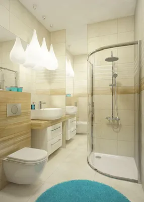 Интерьер в ванной с душевой: фото дизайна душевой кабины с перегородкой, 2  в 1