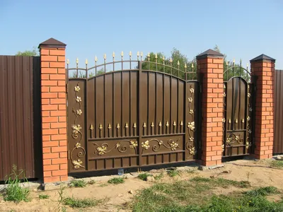 Кованые ворота с калиткой для частного дома - 34 фото