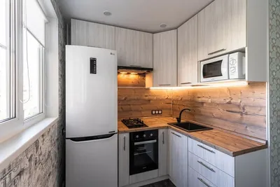 Дизайн маленькой кухни в хрущевке с холодильником - 68 фото