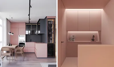 Красивая маленькая кухня в нежно-розовом цвете | Интерьер, Дизайн, Интерьер  кухни