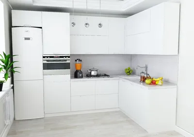 Маленькая белая угловая кухня - 68 фото