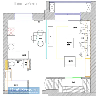 Дизайн проект однокомнатной квартиры 40 кв.м. с кухней-гостиной. | Студия  Дениса Серова