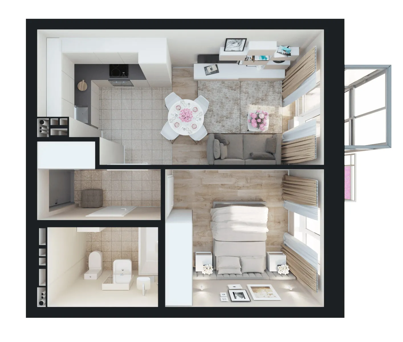 Дизайн-проекты для однокомнатных квартир площадью 38 кв.м.