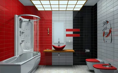 Красно-белый дизайн ванной комнаты » Картинки и фотографии дизайна квартир,  домов, коттеджей