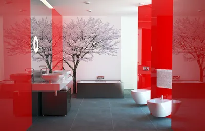 Дизайн ванной в красном цвете: несколько идей использования