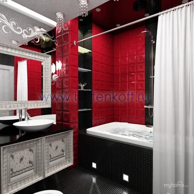 Ванная комната серо красная - 48 фото