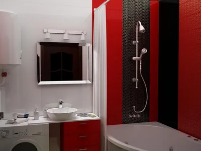 Нескучная классика: ванная комната в красно-чёрном цвете