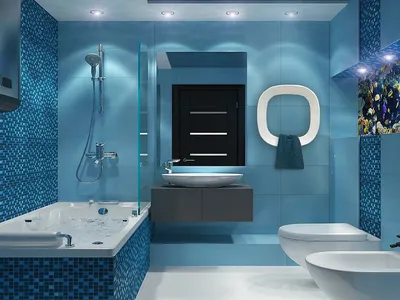 Дизайн ванной комнаты в голубых тонах - 60 фото