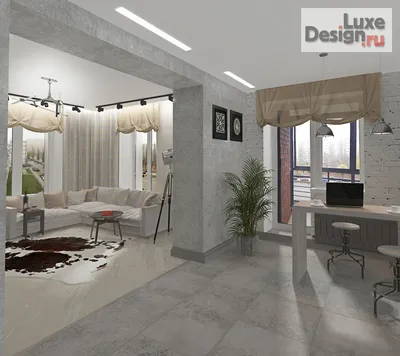 Дизайн интерьера квартиры студии - кухня-гостиная в квартире с элементами  Лофта, ул.Генерала Лизюкова д.2Б