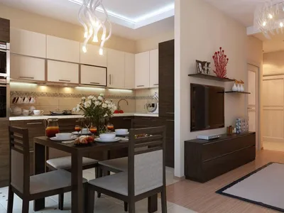Дизайн интерьера кухни в однокомнатной квартире: цвет, зонирование,  освещение и текстиль, перенос в прихожую или гостиную | iLEDS.ru