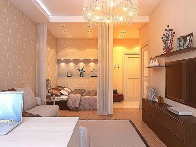 Дизайн комнаты с нишей в однокомнатной квартире - 69 фото