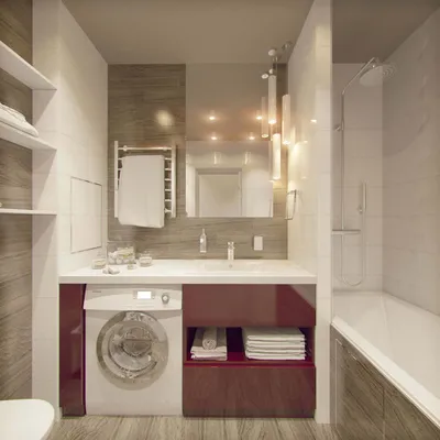 Дизайн ванной комнаты с ванной и стиральной машиной: фото интерьера  маленького помещения