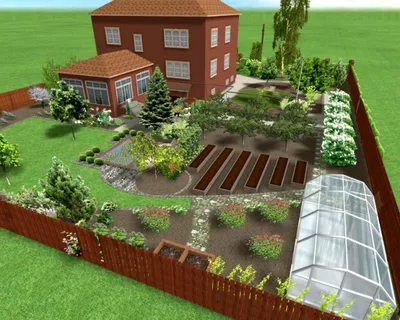 Прямоугольный участок 10 соток | Идеи устройства заднего двора, Планы садового  дизайна, Планировка сада