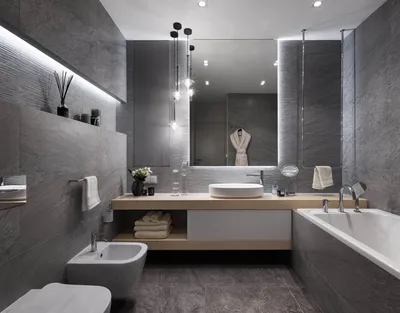 Светло серая ванная комната дизайн - 68 фото