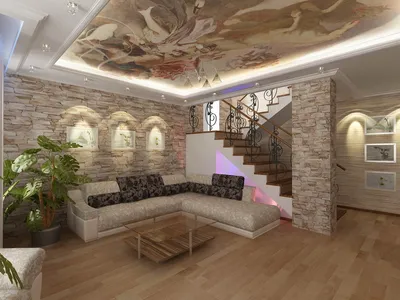 Дизайн интерьера гостиной в 2-х этажном коттедже, дизайн Екатеринбург –  arch-buro.com