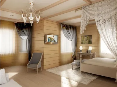 интерьер комнаты с применением деревянного бруса - Ремонт без проблем