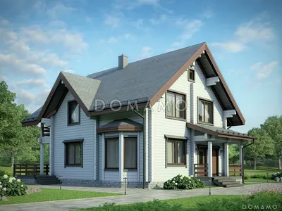 Проект деревянного дома с 4 спальнями, кабинетом, террасой и балконом,  площадь 173 кв. м | DOMAMO - проекты домов | Дзен