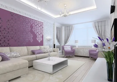 Дизайн зала в фиолетовых тонах фото » Картинки и фотографии дизайна  квартир, домов, коттеджей