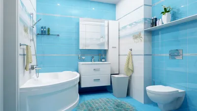Ванная комната в голубых тонах - 58 фото