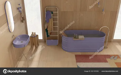 Уютная Ванная Комната Деревянными Стенами Полом Фиолетовых Тонах Спа Стиль  стоковое фото ©ArchiVIz 551197202