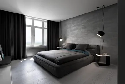 Современный интерьер спальни в серых тонах - 73 фото
