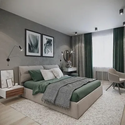Интерьер спальни в серых тонах - 60 фото