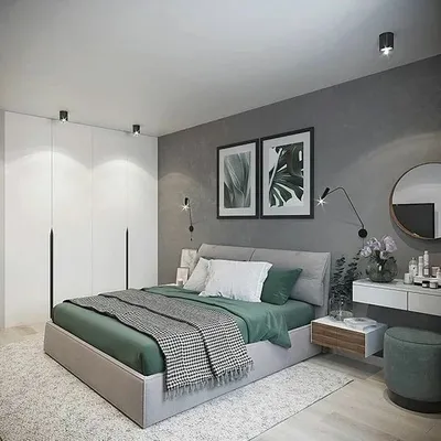 Интерьер спальни в серых тонах - 76 фото