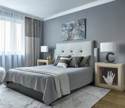 Дизайн спальни с серыми обоями - 69 фото