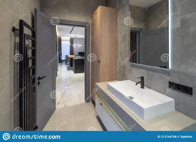 Современный интерьер в серых тонах, ванная комната в роскошной квартиры  Стоковое Фото - изображение насчитывающей oñ ð²ðµñ‰ðµð½ð¸ðµ, ð·oð: 212164798