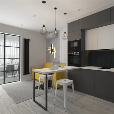 Дизайн кухни гостинной в современном стиле Хай-Тек с желтыми элементами |  Интерьер, Планы кухни, Элитные кухни
