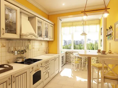 Дизайн кухни, совмещенной с балконом | Объединение кухни и лоджии :: Classic
