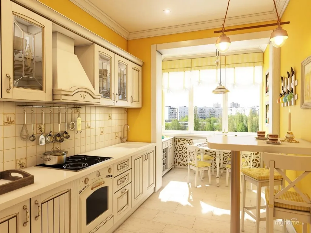 Дизайн кухни, совмещенной с балконом | Объединение кухни и лоджии :: Classic